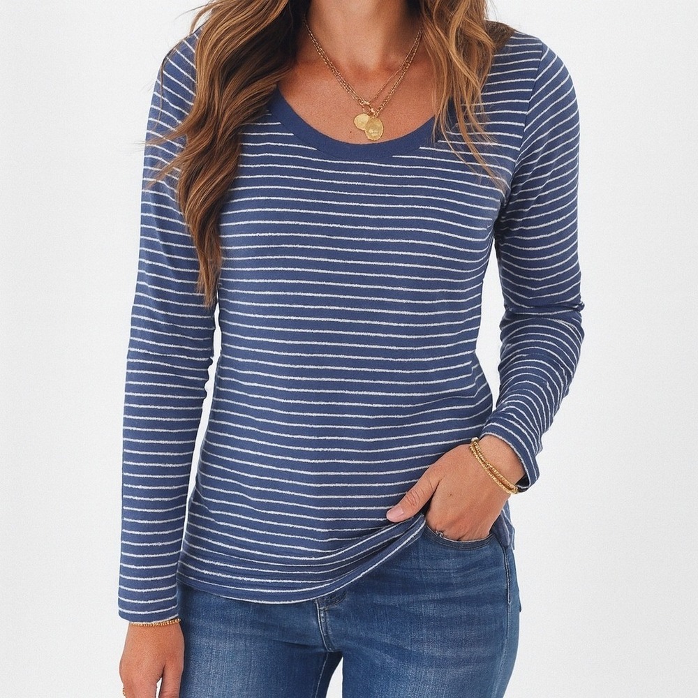Aeropostale Women's XL Blue Silver Stripe‎ Long Sleeve Stretch Tee Y2K T-Shirt